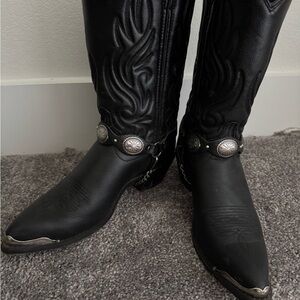 Black Western Cowboy Boots with Silver Accents
